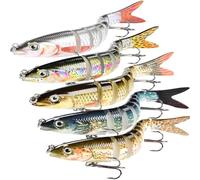 YUEMING 5Pcs Lifelike Swimbait for Bass Trout Crappie, Slow Sinking Multi Jointed Segmented Pike Fishing Bait with Hooks (5PCS-5.3in)