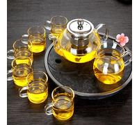 YUEMING 600ML Glass Teapot, Loose Leaf Teapots with Infuser, Square Tea Pot with Strainer, Teapot witn 6 Cups
