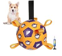 YUEMING Dog Balls Toys, Interactive Dog Football Toys with Grab Tabs and Air Pump, Durable Dog Water Balls for Small Medium Breed Indoor and Outdoor (Yellow, 15cm)