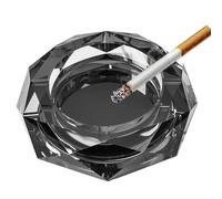 YUEMING Glass Ashtray, Crystal Clear Octagonal Ashtray for Indoor or Outdoor Use, Ash Holder for Smokers, Desktop Smoking Ash Tray for Home Office Decoration (Black-15cm)