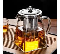 YUEMING Glass Teapot with Infuser, 750ML in Square Shape Borosilicate Glass Tea Pot with Tea Strainers for Loose Leaf Tea, Microwavable and Stovetop Safe,Removable 304 Stainless Steel Infuser