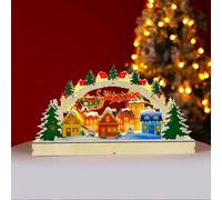 YUEMING LED Light up Christmas Wooden Festive Scenes, Battery Operated Warm White LED, Christmas Village Window Display, Indoor Christmas Decorations, Light up Christmas Ornaments (Style 2)