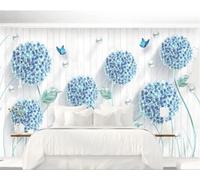YueMingDi 3D Creative Living Room Decoration Blue Flower Landscape Tv Background Home Decor Wallpaper-430Cm×300Cm