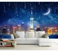 YueMingDi 3D Creative Living Room Decoration Blue Starry Sky Moon Night Scene Tv Background Home Decoration Wallpaper-430Cm×300Cm