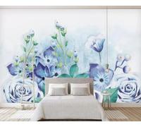 YueMingDi 3D Living Room Mural Home Décor Blue Flower Leaves Sofa Tv Wallpaper Art Background Wall-150Cm×105Cm