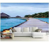 YueMingDi 3D Modern Mural Decorating Bedroom by The Bridge Beach Sea View View Office Study Living Room Background Wallpaper-200Cm×140Cm