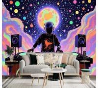 YueMingDi 3D Wallpaper Abstract Colourful Starry Sky Full Moon Music | Creative Modern Murals Home Decor Study Living Room Bedroom Sofa Background Feature the Wall Decoration Luxury-200cm×140cm
