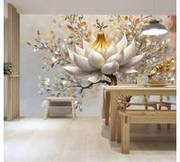 YueMingDi 3D Wallpaper Abstract Hand Drawn Branches Golden Lotus Art | Creative Modern Murals Home Decor Study Living Room Bedroom Sofa Background Feature the Wall Decoration Luxury-150cm×105cm