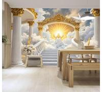 YueMingDi 3D Wallpaper Ethereal Golden Palace Staircase Clouds | Creative Modern Murals Home Decor Study Living Room Bedroom Sofa Background Feature the Wall Decoration Luxury-430cm×300cm