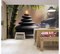 YueMingDi 3D Wallpaper Fresh Bamboo Lotus Flowers Zen Stones Pond | Creative Modern Murals Home Decor Study Living Room Bedroom Sofa Background Feature the Wall Decoration Luxury-350cm×256cm