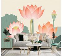 YueMingDi 3D Wallpaper Fresh Minimalist Beautiful Pink Lotus Lotus Leaves | Creative Modern Murals Home Decor Study Living Room Bedroom Sofa Background Feature the Wall Decoration Luxury-350cm×256cm