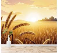 YueMingDi 3D Wallpaper Golden Wheat Field Sunrise Trees Rural Landscape | Creative Modern Murals Home Decor Study Living Room Bedroom Sofa Background Feature the Wall Decoration Luxury-250cm×170cm