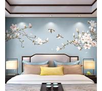 YueMingDi 3D Wallpaper Living Room Sofa White Flowers Tree Branch Landscape Living Room Sofa Tv Wallpaper-430Cm×300Cm