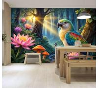 YueMingDi 3D Wallpaper Lotus Forest Sunshine Tropical Parrots Stream | Creative Modern Murals Home Decor Study Living Room Bedroom Sofa Background Feature the Wall Decoration Luxury-350cm×256cm