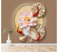 YueMingDi 3D Wallpaper Minimalist Pink Lotus Golden Leaves Red Koi Art | Creative Modern Murals Home Decor Study Living Room Bedroom Sofa Background Feature the Wall Decoration Luxury-400cm×280cm