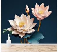 YueMingDi 3D Wallpaper Minimalist Three Dimensional Pale Pink Lotus Leaves | Creative Modern Murals Home Decor Study Living Room Bedroom Sofa Background Feature the Wall Decoration Luxury-350cm×256cm