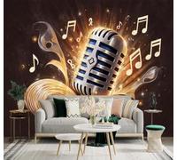 YueMingDi 3D Wallpaper Vintage Microphone Sheet Music Music Art | Creative Modern Murals Home Decor Study Living Room Bedroom Sofa Background Feature the Wall Decoration Luxury-430cm×300cm