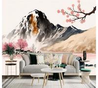 YueMingDi 3D Wallpaper Watercolour Hills Pink Cherry Blossoms Lakes Scenery | Creative Modern Murals Home Decor Study Living Room Bedroom Sofa Background Feature the Wall Decoration Luxury-400cm×280cm