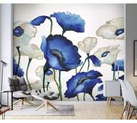 YueMingDi Blue Floral Plant Landscape Wallpaper Home Decor Textured Living Room Tv Background-350Cm×256Cm