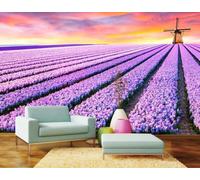YueMingDi Purple Floral Estate Creative Mural Art Deco Tv Bedroom Backdrop-350Cm×256Cm