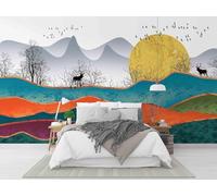 YueMingDi Trees Mountain Peaks Animals Deer Texture Home Decoration Office Den Living Room Background-200Cm×140Cm