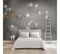 YueMingDi White Flower Branches Modern Wallpaper Decoration Bedroom Study Living Room Office Background-250Cm×170Cm