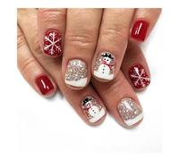 YUEMOL Christmas Nail Stickers 24Pcs Black&White Snowflake Christmas Press-On Nails, Glitter Short Square Full Cover Acrylic Nail Tips for Women&girls Nail Art(F)