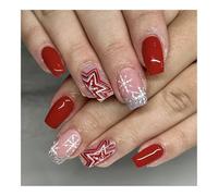 YUEMOL Christmas Nail Stickers 24Pcs Black&White Snowflake Christmas Press-On Nails, Glitter Short Square Full Cover Acrylic Nail Tips for Women&girls Nail Art(G)