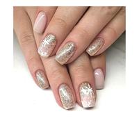 YUEMOL Christmas Nail Stickers 24Pcs Black&White Snowflake Christmas Press-On Nails, Glitter Short Square Full Cover Acrylic Nail Tips for Women&girls Nail Art(C)