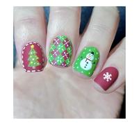 YUEMOL Christmas Nail Stickers Short Frosted Christmas Square Armor, Christmas Snowman Christmas Tree Snowflake Red Green Wearing Armor 24 Pieces