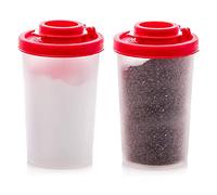 Yuemsh 2 Salt and Pepper Shakers Moisture Proof,Salt Shaker with Red Covers Lids Plastic Airtight Spice Jar Dispenser (500103152A3)