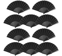 YUENPUN 10 PCS 42 x 23cm Black Hand Fan Folding, Black Fabric Fans for Daily Use, Home Decorations, Party, DIY Creativity, Dancing Stage Performance Props