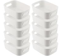 YUENPUN 10 PCS White Plastic Storage Organiser, Small White Storage Box Handle, Plastic Studio Storage Basket Bins for Kitchen, Bathroom, 21 x 14 x 7cm