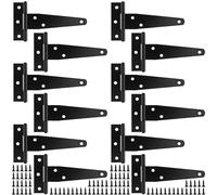 YUENPUN 12 PCS 10cm T Gate Hinges Heavy Duty, 4 Inch T Hinges with Screws, Metal Shed Door Hinge Black Garden Gate Hinge for Garden Fence, Window, Shed Door