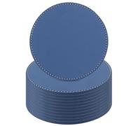 YUENPUN 12 PCS 10x10cm Blue Round Leather Coasters, 4 Inch PU Leather Coasters, Dark Blue Table Coaster for Drinks, Coasters with Sewing Around for Cups, Tables, Home Decoration
