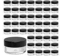 YUENPUN 140 PCS 5ml Sample Pots, Small Plastic Cosmetic Jars with Black Lids, Portable Empty Travel Pots for Creams, Samples, Toiletries, Cosmetics, lotion