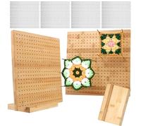 YUENPUN 2 PCS 11 Inch Crochet Blocking Board, Granny Square Blocking Board with 40 Pins, Wooden Knitting Peg Board for Knitting Projects, Crochet Frame Blocking Mats