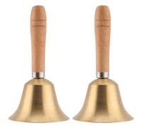 YUENPUN 2 PCS 15 x 8cm Wooden Hand Bells Extra Loud, Solid Brass Hand Bell Call Bell for Wedding, Christmas Service