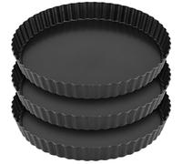 YUENPUN 3 Pack Quiche Dishes, 22cm Non-Stick Tart Tin with Loose Base, Carbon Steel Flan Tart Dish for Baking Pizza, Fruits Pie, Cheese Cake