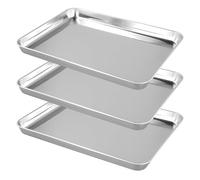 YUENPUN 3 Pack Stainless Steel Baking Trays, Non-Stick Large Baking Sheets Pans, Rectangle Oven Cooking Trays for Roasting Grilling Cookie