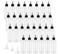 YUENPUN 30 Pack 8oz Plastic Squeeze Bottles, Clear Dispensing Bottles, 250ml Round Empty Dispensing Bottles with Twist Top Cap, for Kitchen Craft, Art, Household, with 3 funnels