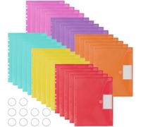 YUENPUN 30 PCS A4 Plastic Wallets Punched Pockets,11 Holes Expandable Document Folders with Snap Button and Label Card, A4 Document Wallet Organizer Files for Office Supplies