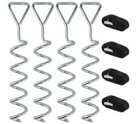 YUENPUN 4 PCS 31cm Trampoline Tie Down Anchor Kit, Trampoline Anchor Ground Pegs with Adjustable Straps, Heavy Duty Spiral Ground Anchors for Trampolines, Tents, Swings
