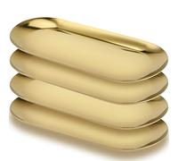 YUENPUN 4 PCS Stainless Steel Oval Gold Trays, 30 x 12cm Metal Mirror Trays, Jewellery Cosmetic Vanity Tray for Makeup, Small Item Storage Organising, Bathroom
