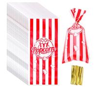 YUENPUN 400 PCS Popcorn Bags with Twist Ties, 12.5x27.5cm Large Popcorn Bags, Striped Snack Pouches for Party, Cinema, Carnival, Candy Gift Wrapping