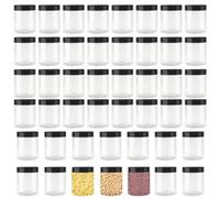 YUENPUN 46 PCS 250ml Clear Plastic Jars with Black Lids, 8oz Round Empty Plastic Storage Jars Small for Jam, Sweets, Spices, Crafts