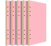 YUENPUN 5 Pack A5 Coloured 6 Hole Loose Leaf Lined Paper, 250 Sheets Punched Ruled Filler Paper, Ring Binder Refill, A5 Refillable Lined Refill Inserts Paper for Notes, Recording