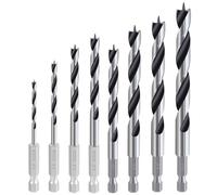 Yuentoen 8-Piece Woodworking Dowel Drilling Set, Wood Twist Drill Bit for Hardwood and Softwood with 1/4 Inch Hex Socket, Brad Point Drill, Diameter 3-10 mm