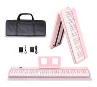 YUEOIN 88 Key Foldable Electronic Piano,Semi-Weighted Keys Piano,digital piano,Portable Electric Piano, the strength touch key,support USB/MIDI,Speakers,Pedal (Pink)
