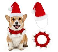 YUEPET 2PCS Adjustable 3D Dog Santa Hat with Muffler Set Red Plush Christmas Scrunchy Collar with Gold Bells Ornaments Soft Dog Xmas Outfit Costume for Cats Small Medium Large XL Dogs Pets (M)